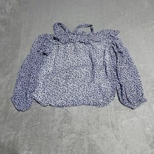 Anthropologie Top Womens 2P‎ Petite Blue Caia Open Shoulder Floral Blouse